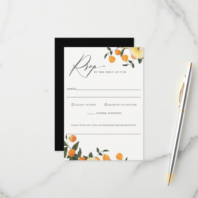 Orange Citrus Floral Wedding Food Allergy Rsvp Card (Front/Back In Situ)