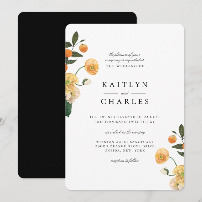 Orange Citrus Floral Wedding Invitation (Front/Back)