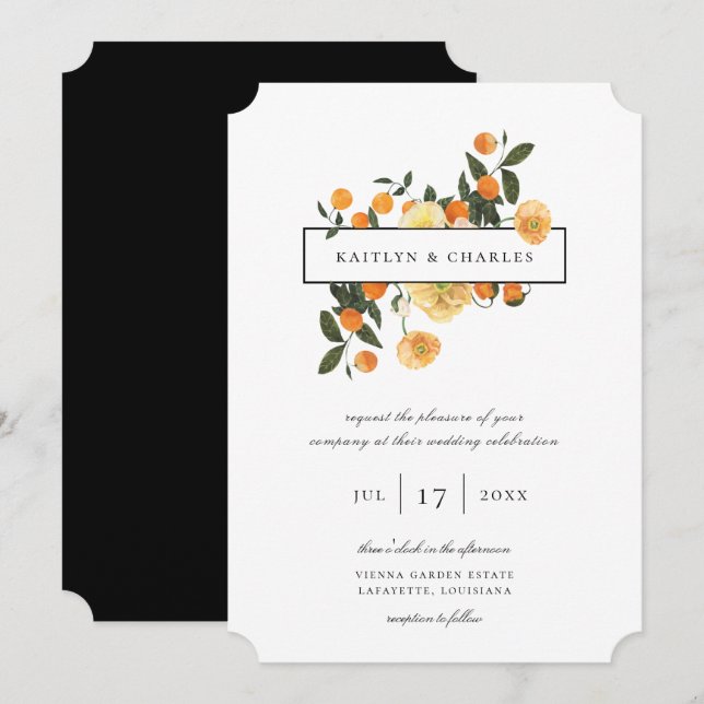 Orange Citrus Floral Wedding Invitation (Front/Back)