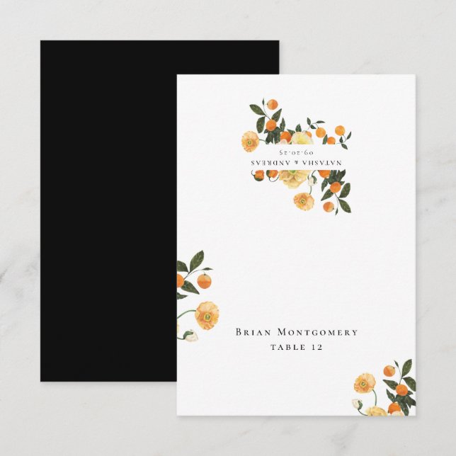 Orange Citrus Floral Wedding Place Card (Front/Back)