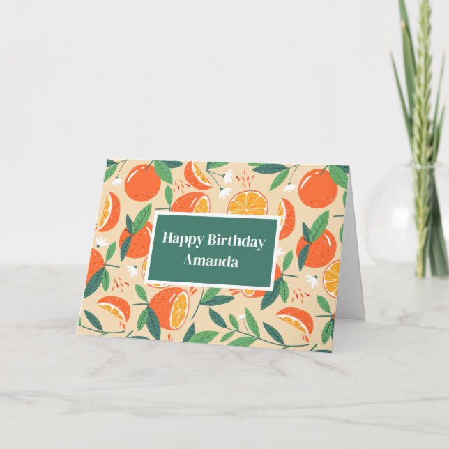 Orange Citrus Fruit Retro Pattern Birthday Card (Front)