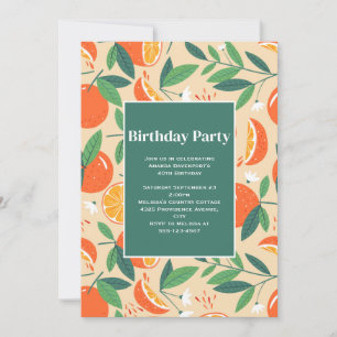 Orange Citrus Fruit -  Retro Pattern Birthday Invitation