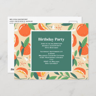 Orange Citrus Fruit Retro Pattern Birthday Invite Postcard