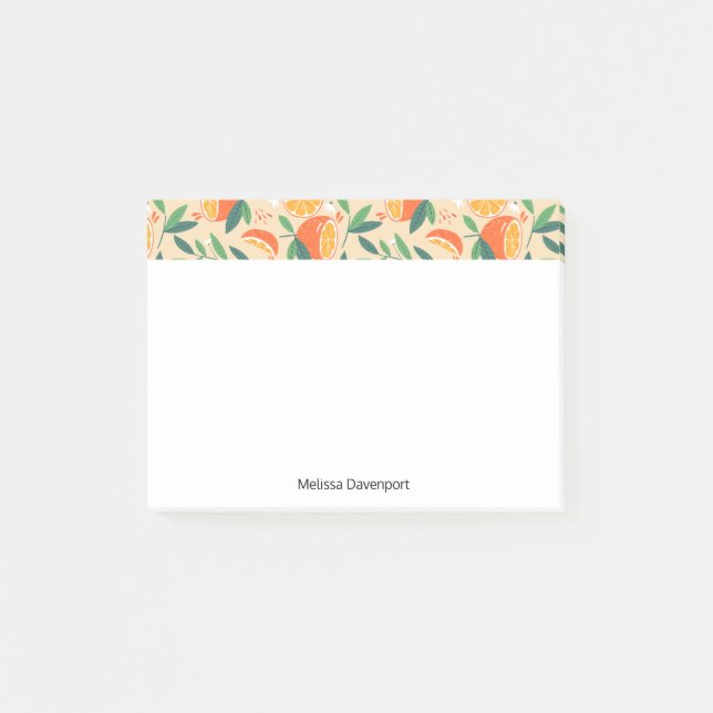 Orange Citrus Fruit Retro Pattern Border Post-it Notes (Front)