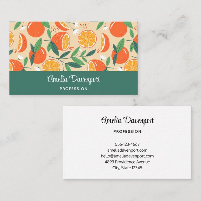 Orange Citrus Fruit Retro Pattern Business Card (Front/Back)