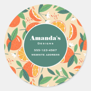 Orange Citrus Fruit Retro Pattern Business Classic Round Sticker