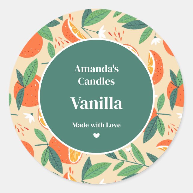 Orange Citrus Fruit Retro Pattern Candle Craft Classic Round Sticker (Front)