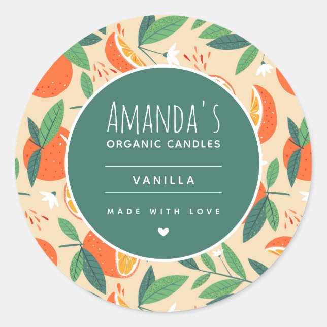 Orange Citrus Fruit Retro Pattern Candle Craft Classic Round Sticker (Front)