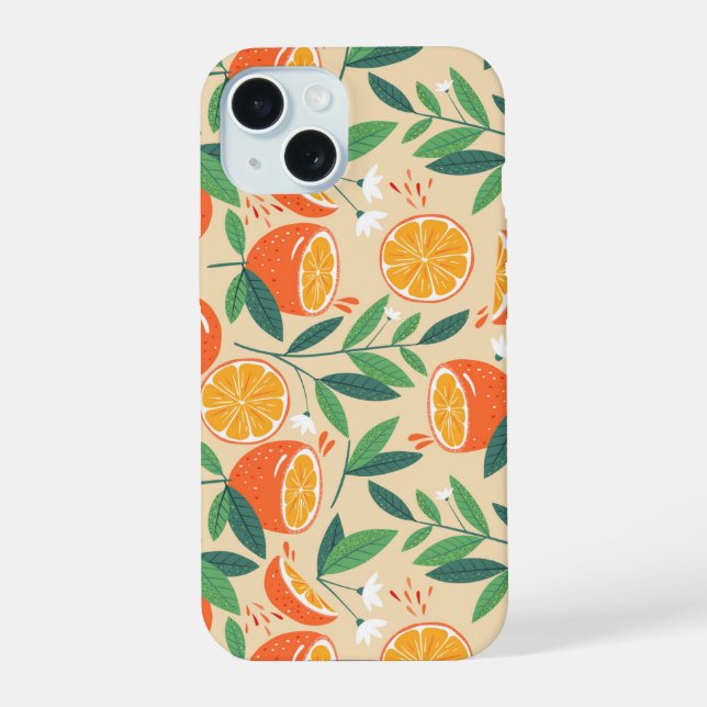 Orange Citrus Fruit Retro Pattern iPhone 15 Case (Back)