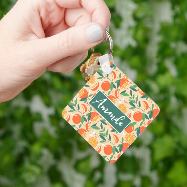 Orange Citrus Fruit Retro Pattern Key Ring (Hand)