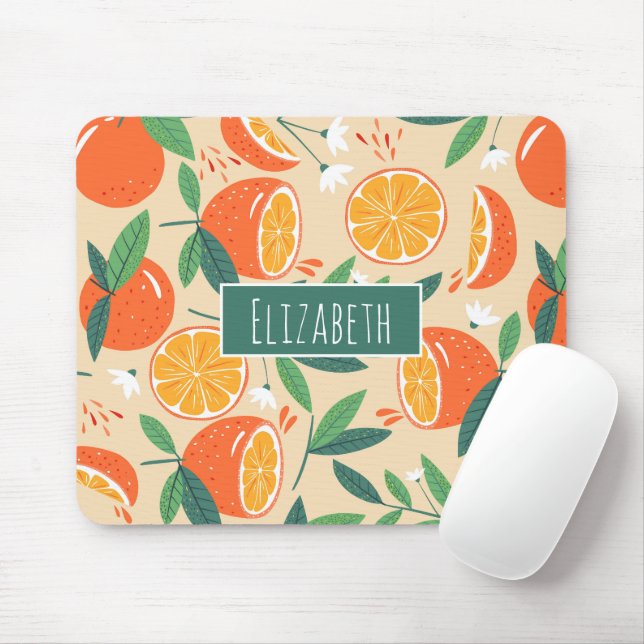 Orange Citrus Fruit Retro Pattern Mouse Mat (With Mouse)