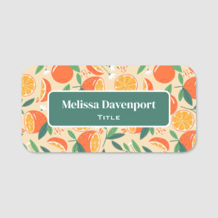 Orange Citrus Fruit Retro Pattern Name Tag