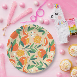 Orange Citrus Fruit Retro Pattern Paper Plate