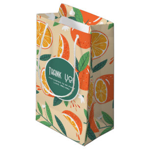 Orange Citrus Fruit Retro Pattern Party Thank You Small Gift Bag