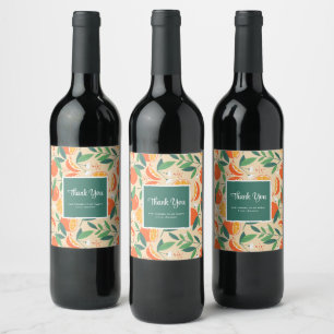 Orange Citrus Fruit Retro Pattern Party Thank You Wine Label