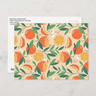 Orange Citrus Fruit Retro Pattern Postcard