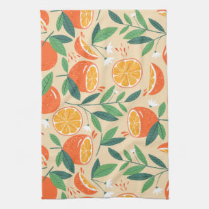 Orange Citrus Fruit Retro Pattern Tea Towel