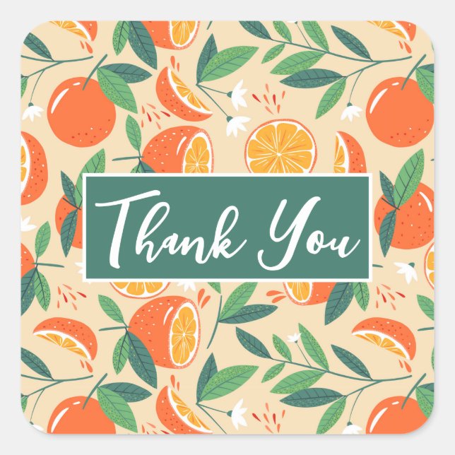 Orange Citrus Fruit Retro Pattern Thank You Square Sticker (Front)