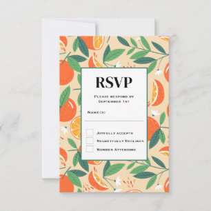 Orange Citrus Fruit Retro Pattern Wedding RSVP Card