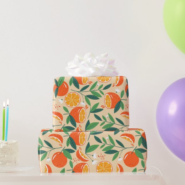 Orange Citrus Fruit Retro Pattern Wrapping Paper (Party Gifts)