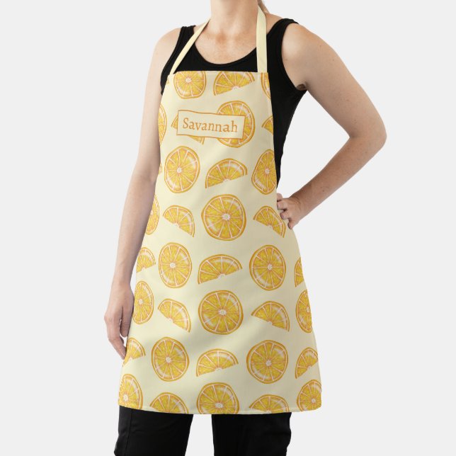 Orange Citrus Fruit Slices Pattern And Custom Name Apron (Insitu)