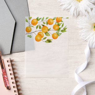 Orange Citrus Fruit Tree Watercolor Vellum Invitations