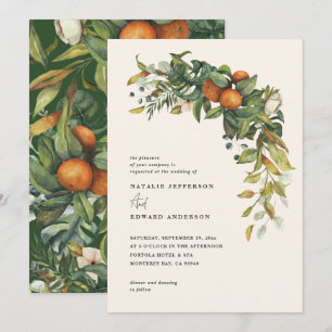 Orange citrus green watercolor botanical wedding