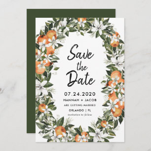 Orange Citrus Greenery Save The Dates Cards