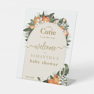 Orange citrus grenery Little cutie Baby Shower Pedestal Sign