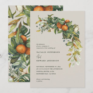 Orange citrus grey watercolor botanical wedding