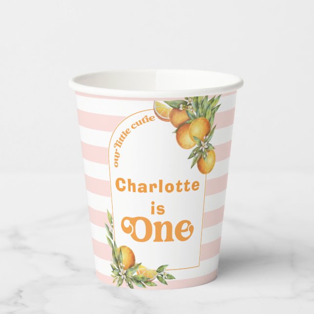 Orange Citrus Little Cutie 1st Birthday Paper Cup (Left)