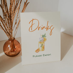 Orange Citrus Little Cutie Baby Shower Drinks Pedestal Sign
