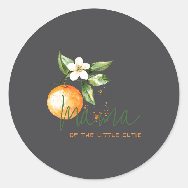 Orange Citrus Little Cutie Baby Shower Mama To Be  Classic Round Sticker (Front)