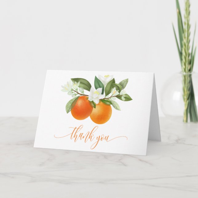 Orange Citrus Little Cutie Baby Shower Thank You Card (Front)