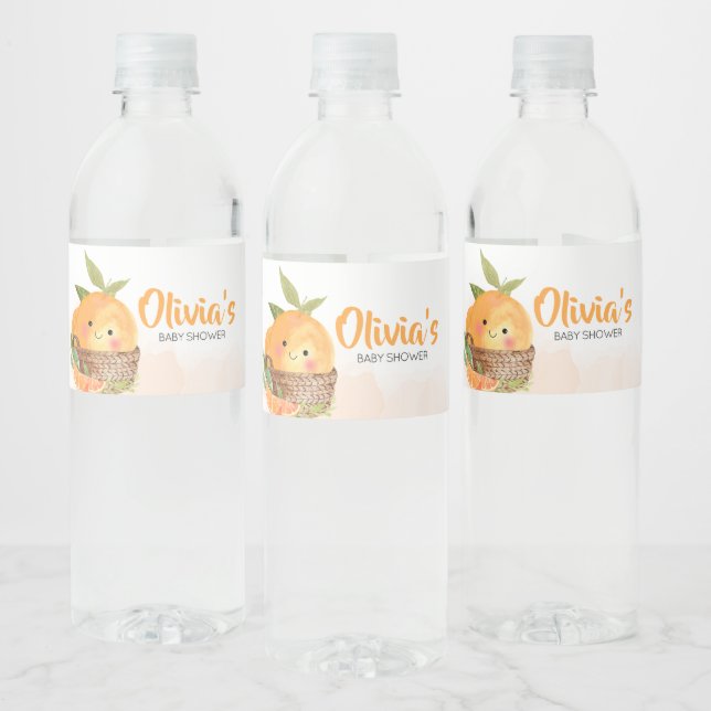 Orange Citrus Little Cutie Baby Shower Water Bottle Label (Bottles)