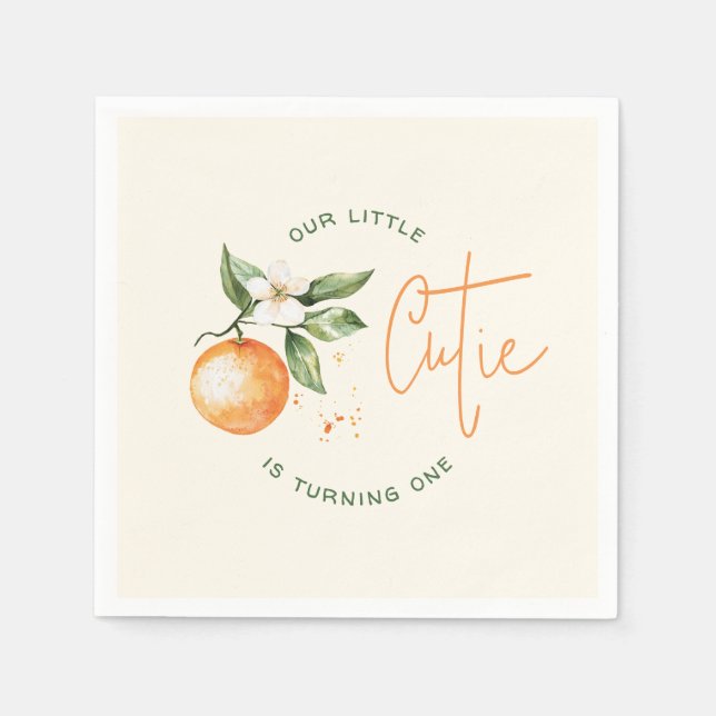 Orange Citrus Little Cutie Birthday Party Napkin (Front)