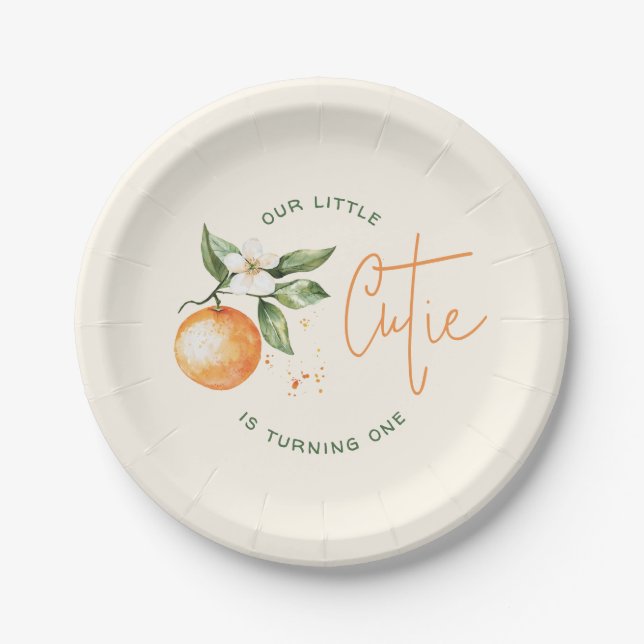 Orange Citrus Little Cutie Birthday Party Paper Plate (Front)