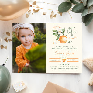Orange Citrus Little Cutie First Birthday Photo Invitation