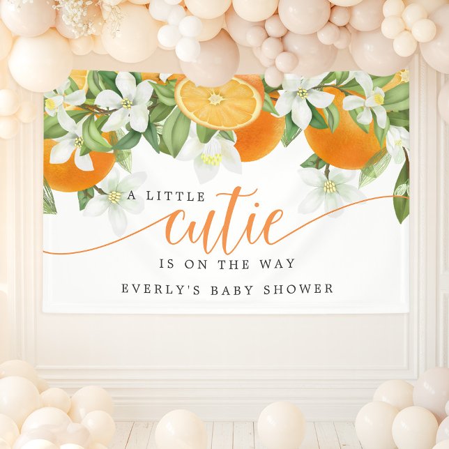 Orange Citrus Little Cutie On The Way Baby Shower Banner (Creator Uploaded)