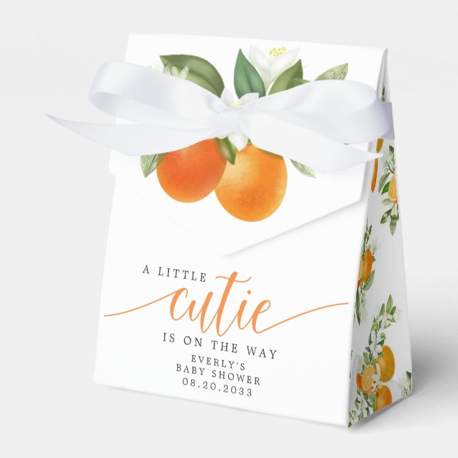 Orange Citrus Little Cutie On The Way Baby Shower  Favour Box (Front Side)