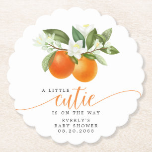Orange Citrus Little Cutie On The Way Baby Shower Paper Coaster