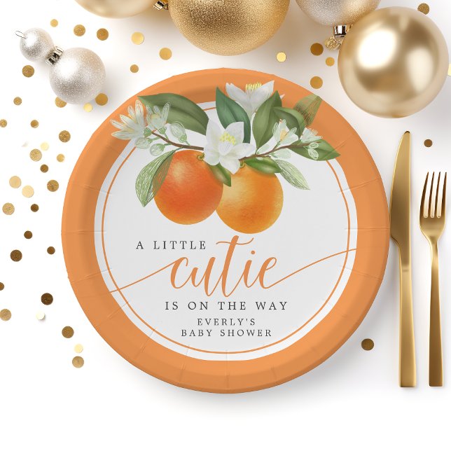 Orange Citrus Little Cutie On The Way Baby Shower  Paper Plate (Creator Uploaded)