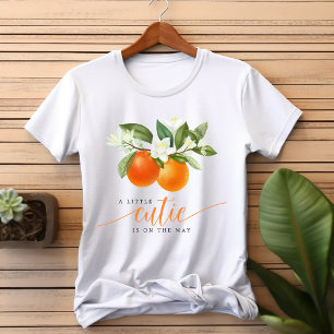 Orange Citrus Little Cutie On The Way Baby Shower T-Shirt
