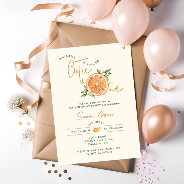 Orange Citrus Little Cutie Photo Birthday Party Invitation (Creator Uploaded)