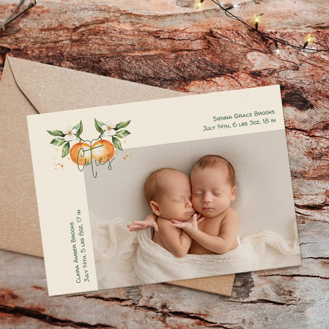 Orange Citrus Little Cutie Thank You Twin Baby Announcement (Creator Uploaded)