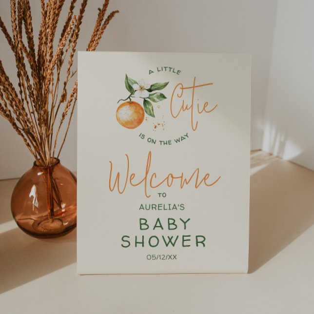 Orange Citrus Little Cutie Welcome Baby Shower Pedestal Sign (Creator Uploaded)