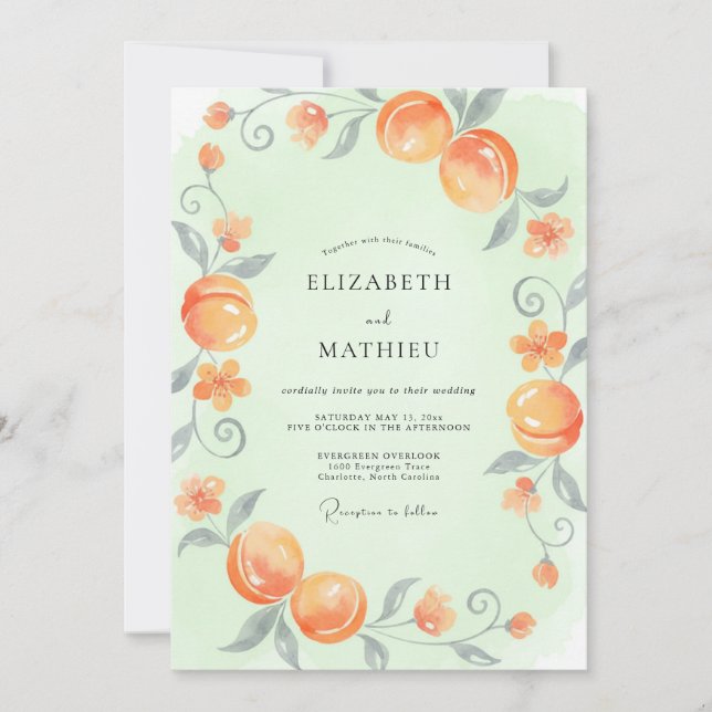 Orange Citrus Mint Eucalyptus Wedding Invitation (Front)