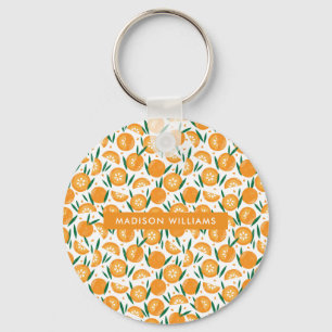 Orange Citrus Pattern Custom Name Aluminium Key Ring