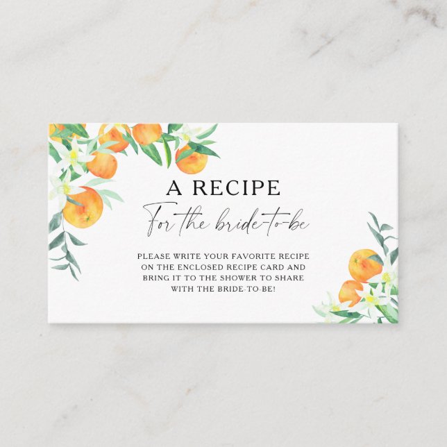 Orange Citrus - Recipe for the bride to be Enclosure Card (Front)