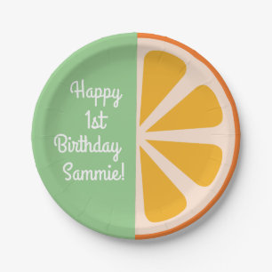 Orange Citrus Slice Cute 1st Birthday Plates